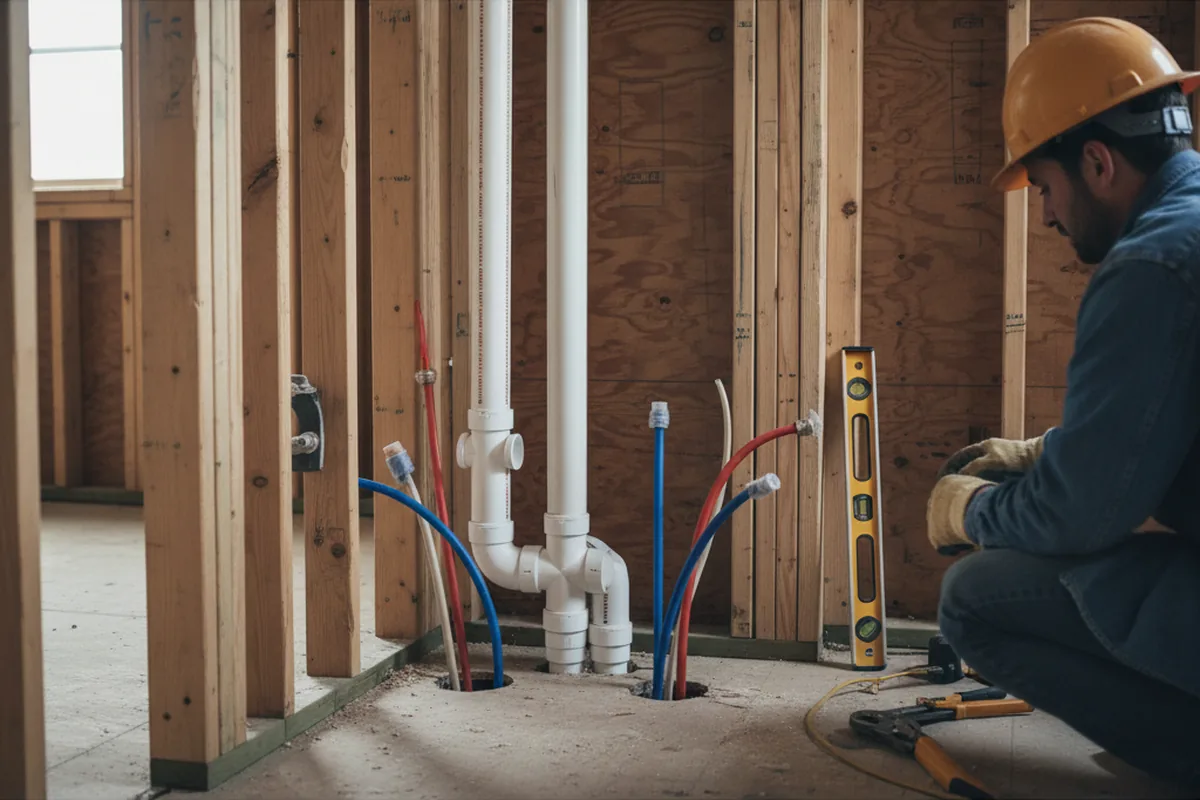 Drain and supply rough-in during Sump Pump Repair in Nicholson